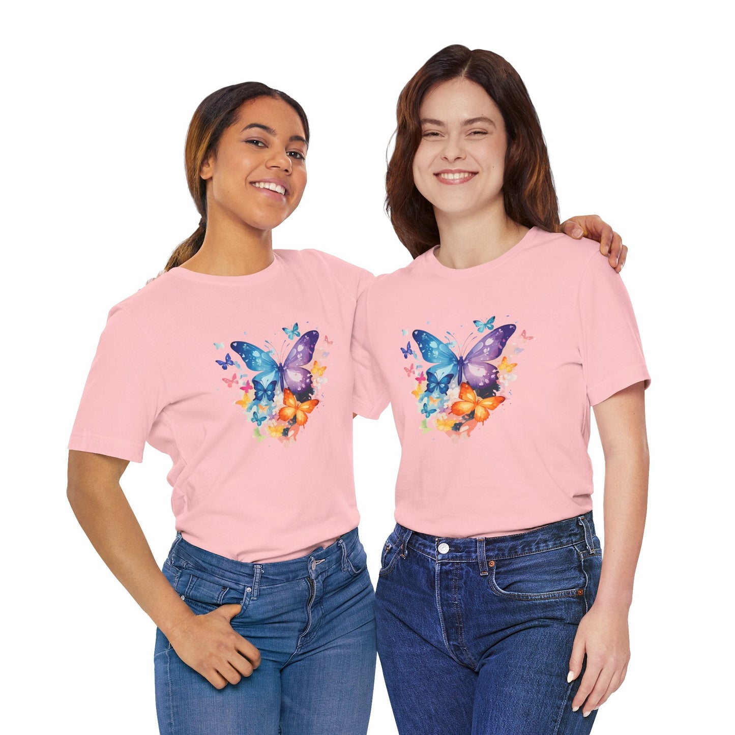 Colorful Butterfly Unisex Jersey Tee, Floral Tee, Butterfly Art Shirt, Gift for Nature Lovers, Summer Style, Nature Inspired Apparel Boho Wear