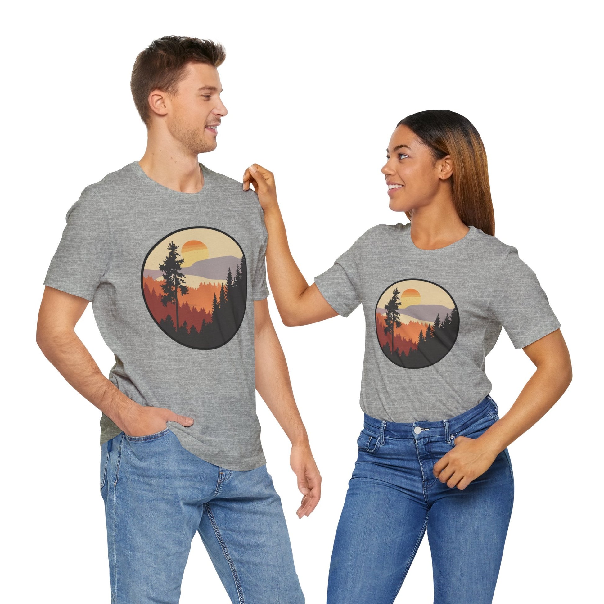 Sunset Forest Unisex Tee | Nature Lover Shirt, Hiking Apparel, Outdoor Gift, Eco-Friendly Fashion, Casual Wear Boho Wear