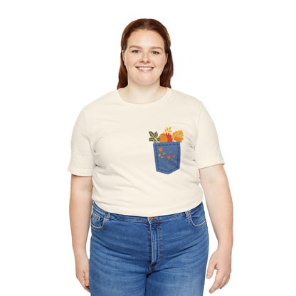 Pocket Boho Tee - Funny Botanic Autumn Design Printify