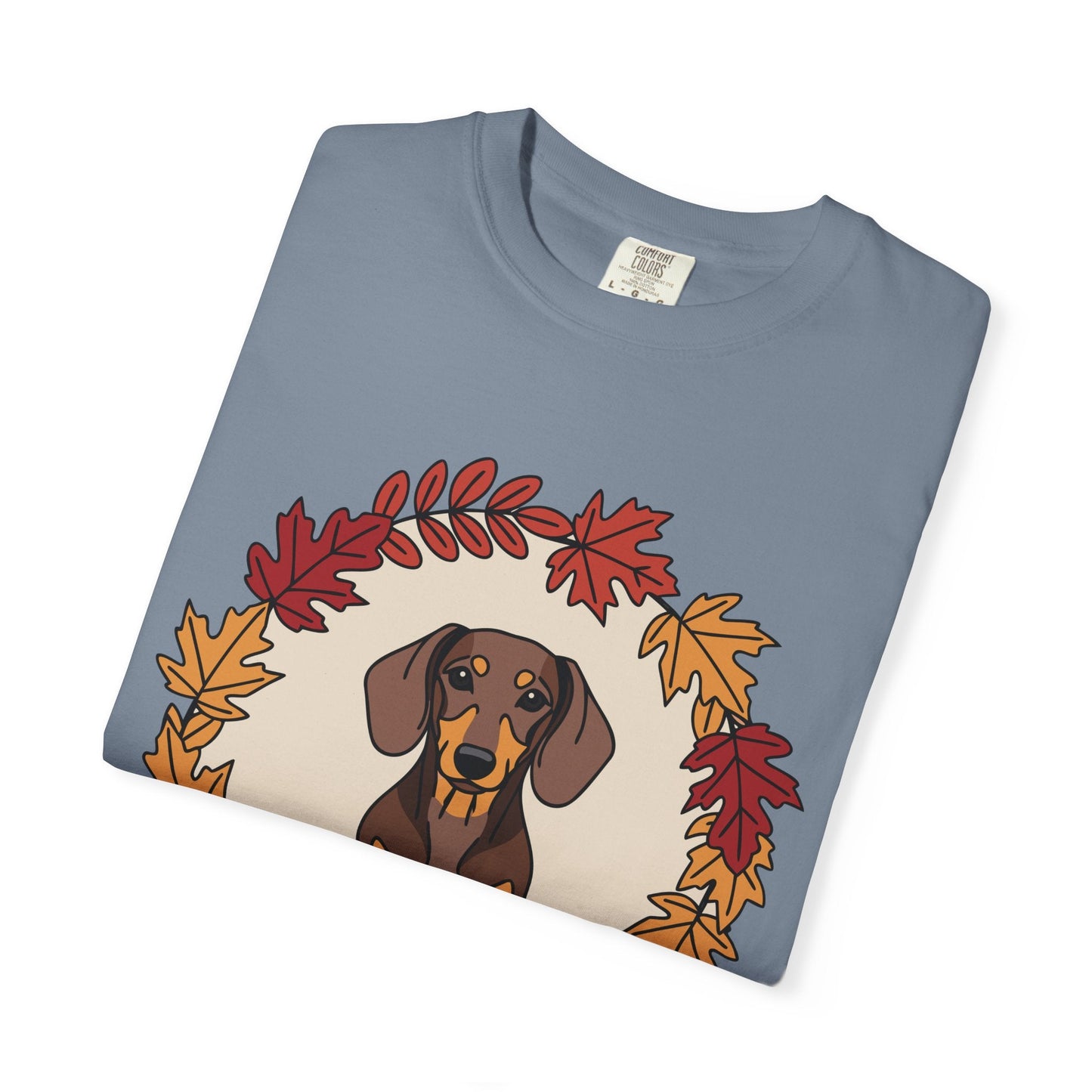 Autumn Dachshund T-Shirt, Fall Dog Lover Tee, Unisex Garment-Dyed Shirt, Cute Pet Apparel, Cozy Seasonal Gift Boho Wear