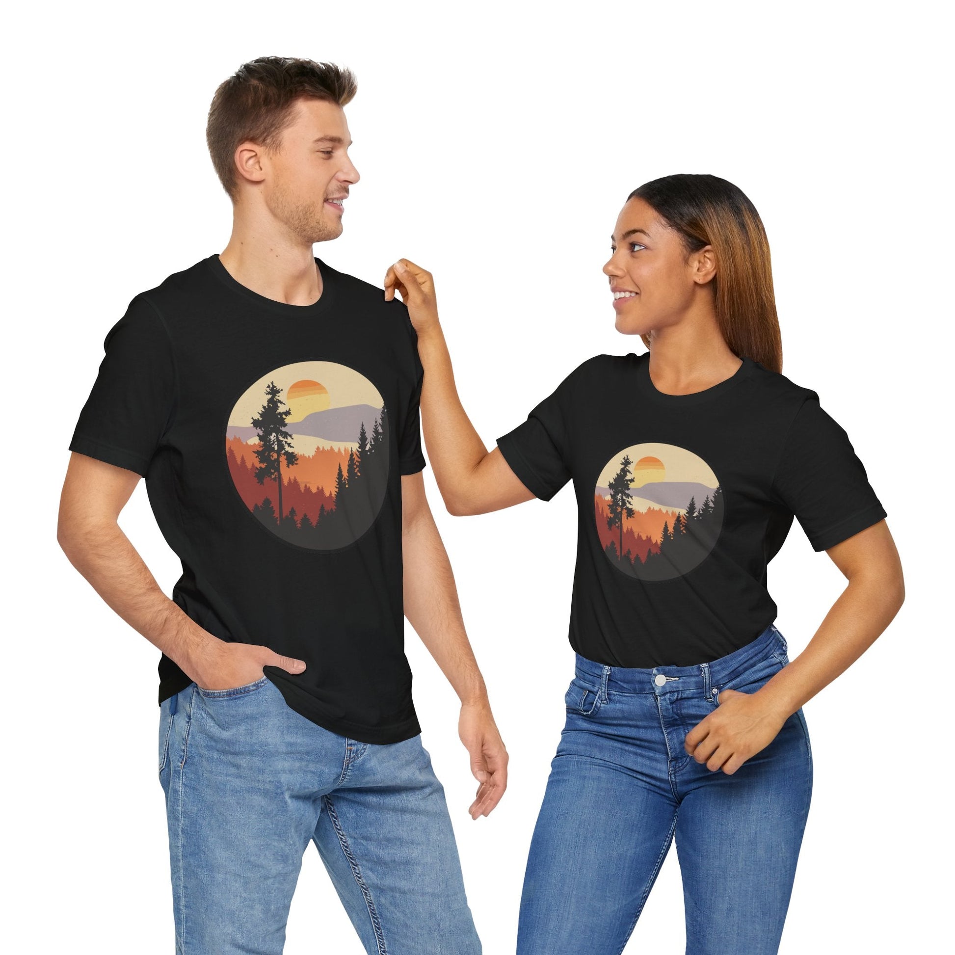 Sunset Forest Unisex Tee | Nature Lover Shirt, Hiking Apparel, Outdoor Gift, Eco-Friendly Fashion, Casual Wear Boho Wear