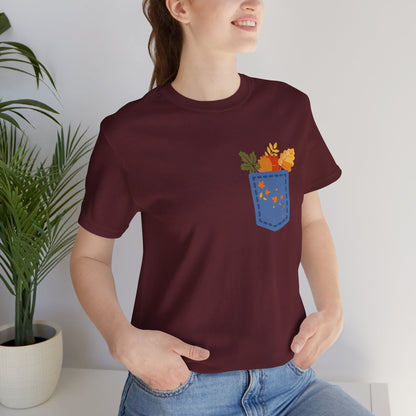 Pocket Boho Tee - Funny Botanic Autumn Design Boho Wear