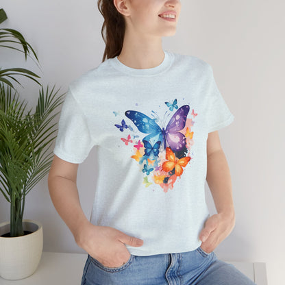 Colorful Butterfly Unisex Jersey Tee, Floral Tee, Butterfly Art Shirt, Gift for Nature Lovers, Summer Style, Nature Inspired Apparel Boho Wear