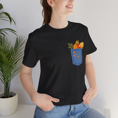 Pocket Boho Tee - Funny Botanic Autumn Design Printify