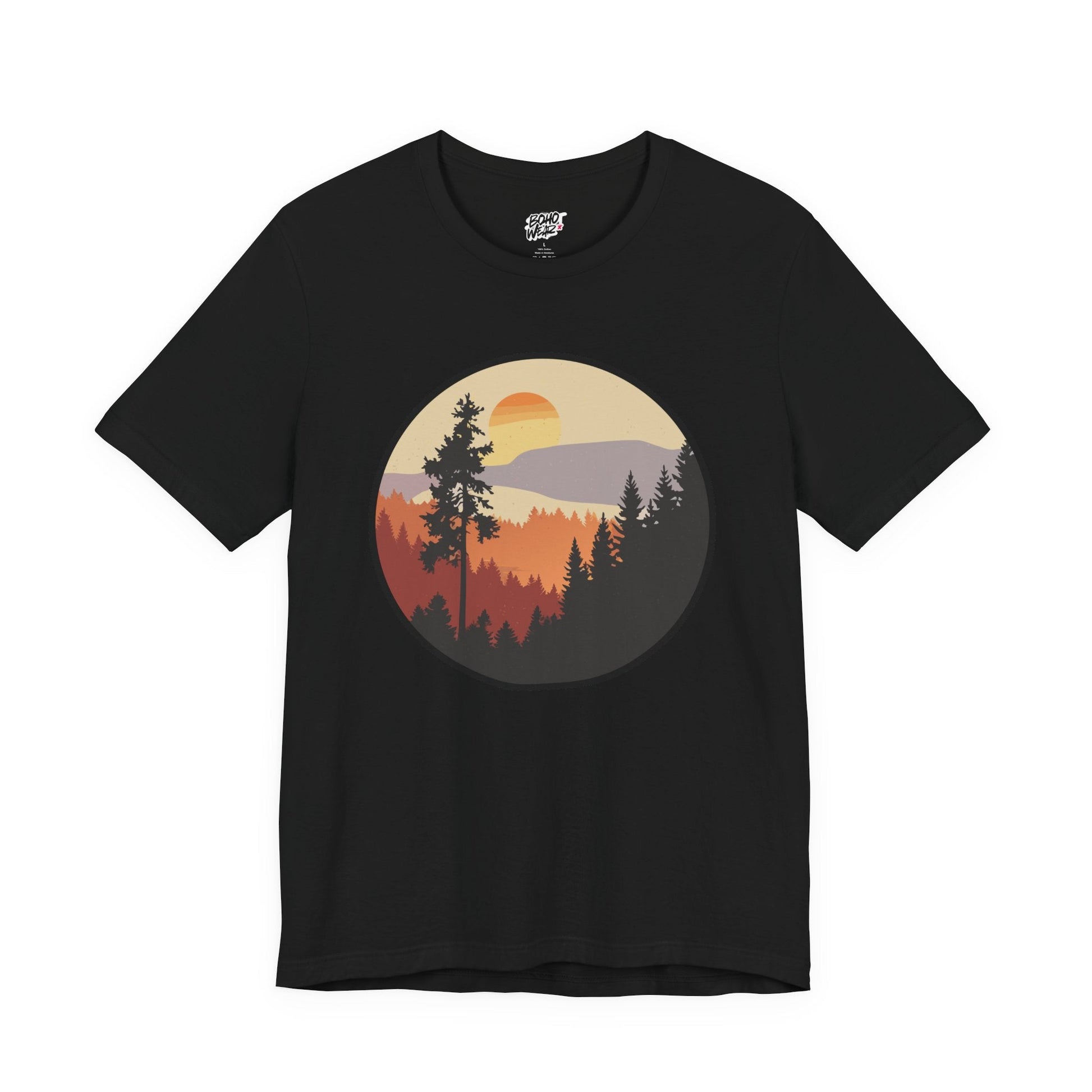 Sunset Forest Unisex Tee | Nature Lover Shirt, Hiking Apparel, Outdoor Gift, Eco-Friendly Fashion, Casual Wear Boho Wear