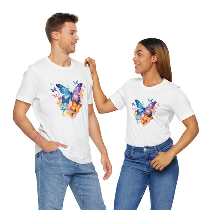 Colorful Butterfly Unisex Jersey Tee, Floral Tee, Butterfly Art Shirt, Gift for Nature Lovers, Summer Style, Nature Inspired Apparel Boho Wear