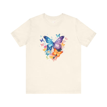 Colorful Butterfly Unisex Jersey Tee, Floral Tee, Butterfly Art Shirt, Gift for Nature Lovers, Summer Style, Nature Inspired Apparel Boho Wear