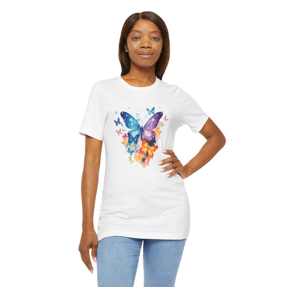 Colorful Butterfly Unisex Jersey Tee, Floral Tee, Butterfly Art Shirt, Gift for Nature Lovers, Summer Style, Nature Inspired Apparel Boho Wear