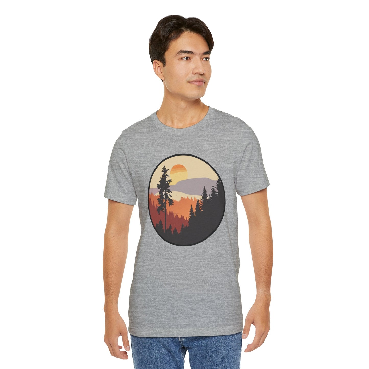Sunset Forest Unisex Tee | Nature Lover Shirt, Hiking Apparel, Outdoor Gift, Eco-Friendly Fashion, Casual Wear Boho Wear