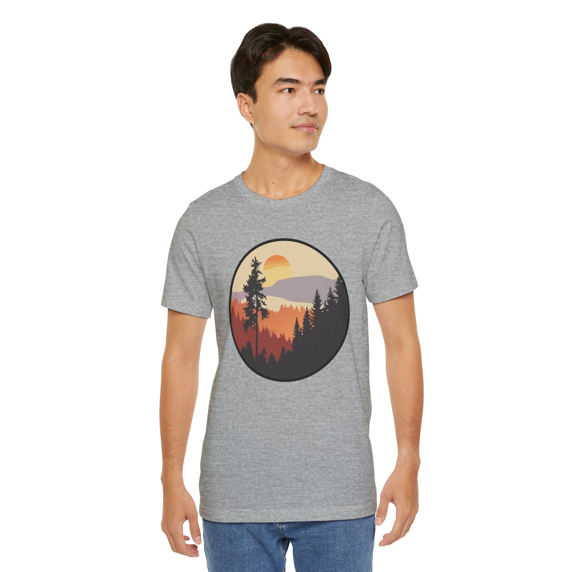 Sunset Forest Unisex Tee | Nature Lover Shirt, Hiking Apparel, Outdoor Gift, Eco-Friendly Fashion, Casual Wear Boho Wear