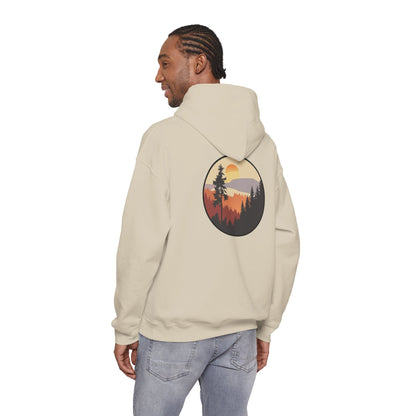 Hooded Sweatshirt GEMLON Sunset Pine Camping Retro Sun Print Graphic Printify
