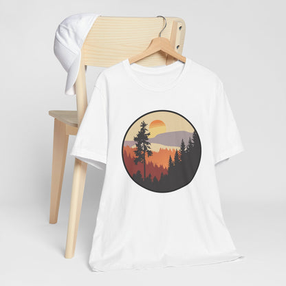 Sunset Forest Unisex Tee | Nature Lover Shirt, Hiking Apparel, Outdoor Gift, Eco-Friendly Fashion, Casual Wear Boho Wear