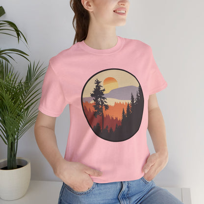 Sunset Forest Unisex Tee | Nature Lover Shirt, Hiking Apparel, Outdoor Gift, Eco-Friendly Fashion, Casual Wear Boho Wear