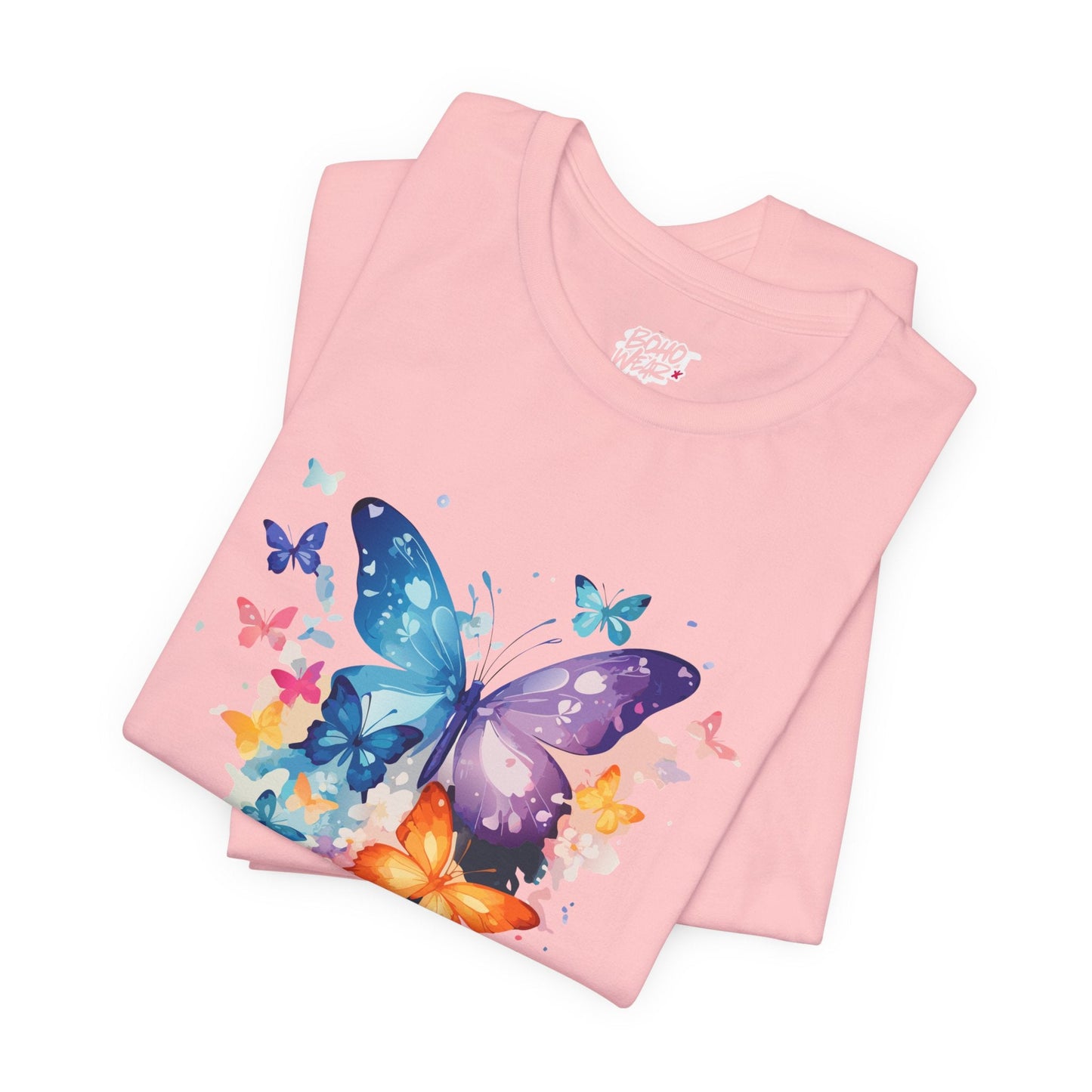 Colorful Butterfly Unisex Jersey Tee, Floral Tee, Butterfly Art Shirt, Gift for Nature Lovers, Summer Style, Nature Inspired Apparel Boho Wear