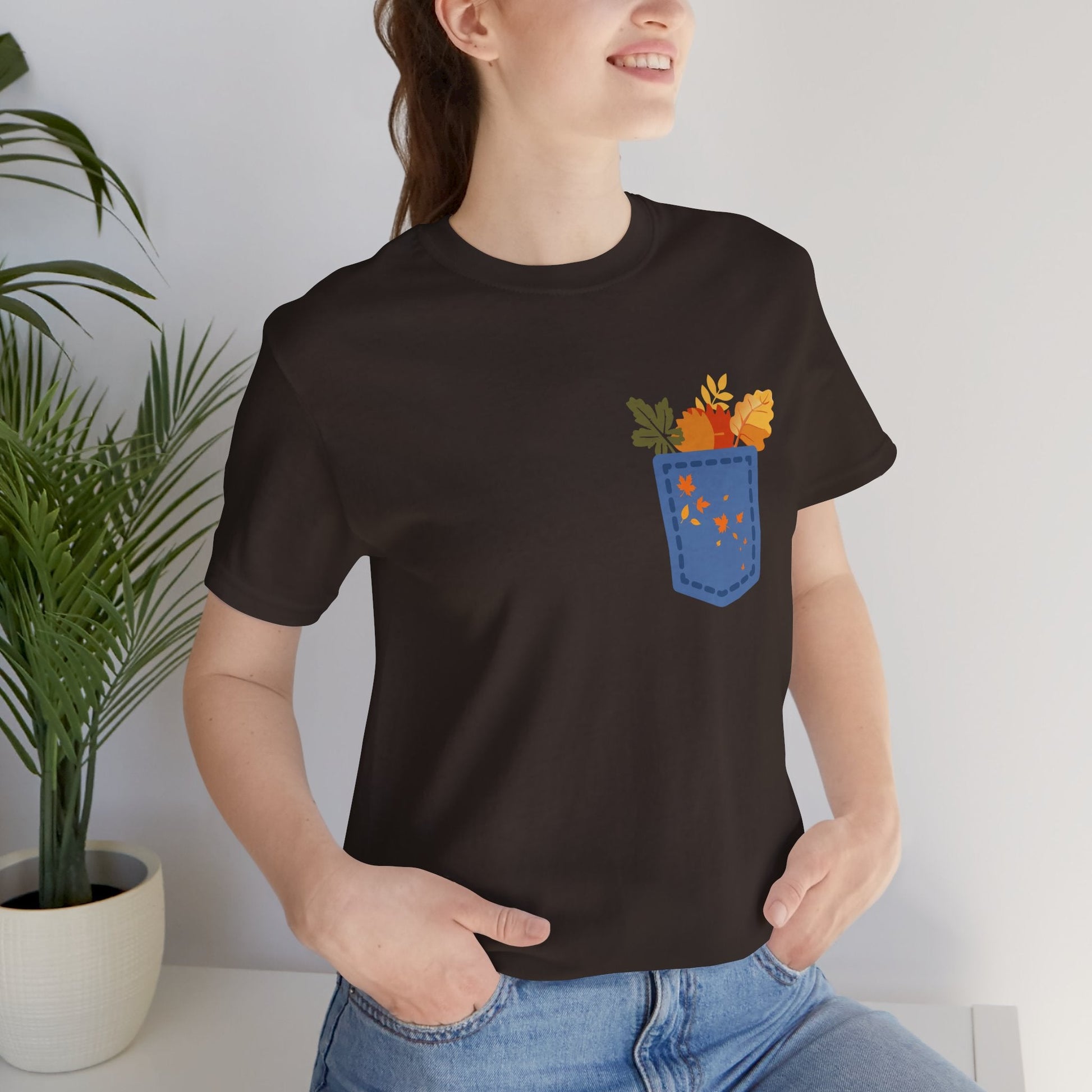 Pocket Boho Tee - Funny Botanic Autumn Design Printify
