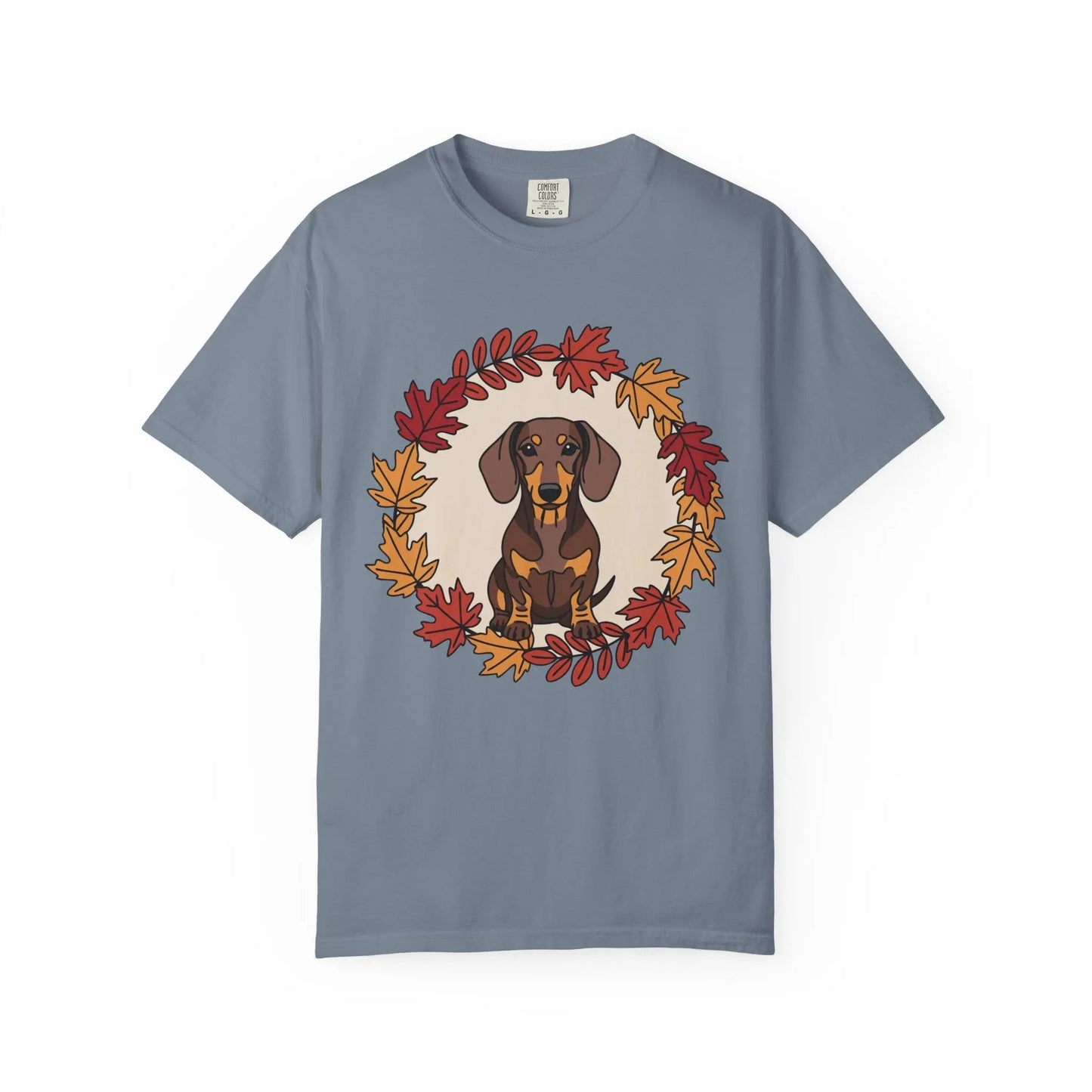 Autumn Dachshund T-Shirt, Fall Dog Lover Tee, Unisex Garment-Dyed Shirt, Cute Pet Apparel, Cozy Seasonal Gift Printify