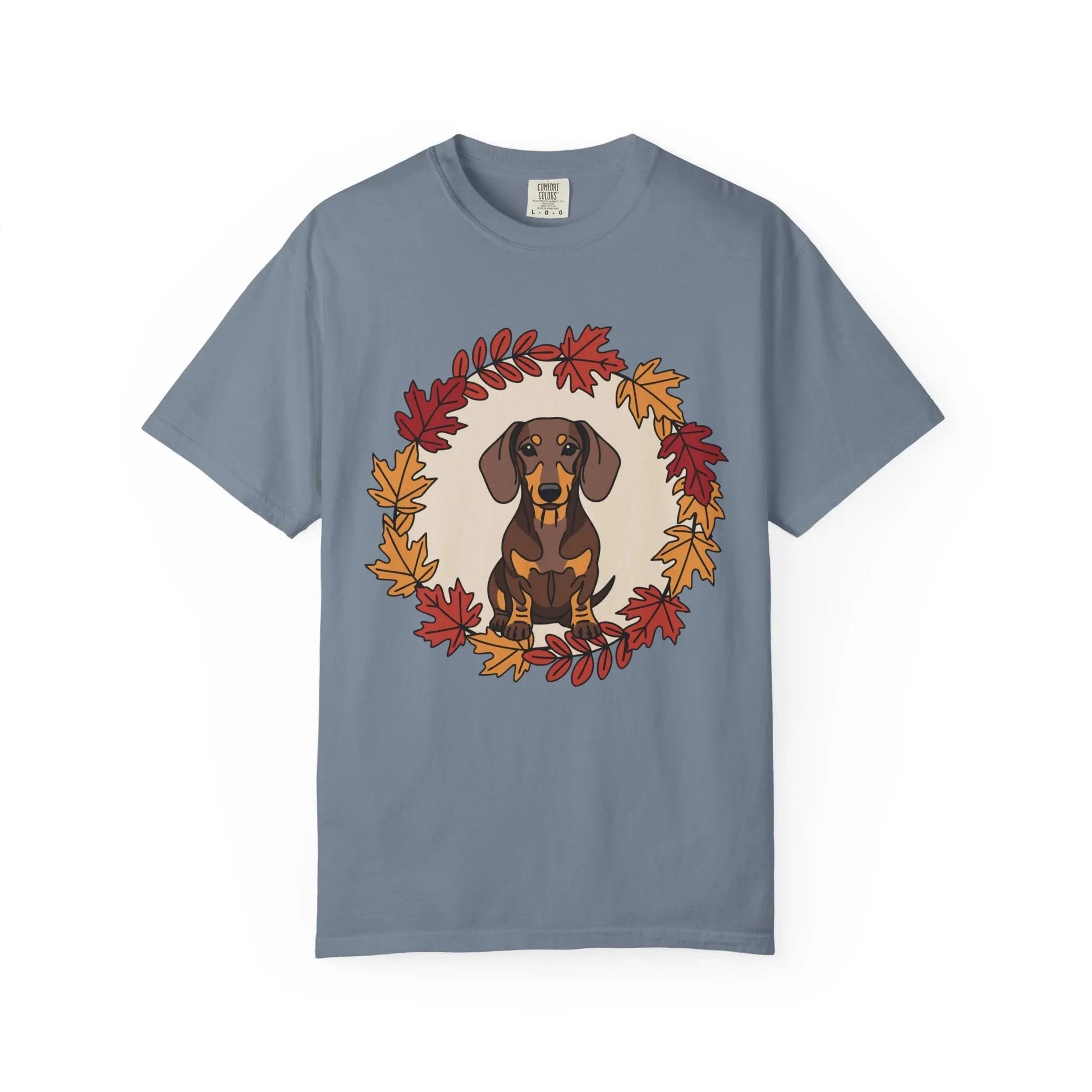 Autumn Dachshund T-Shirt, Fall Dog Lover Tee, Unisex Garment-Dyed Shirt, Cute Pet Apparel, Cozy Seasonal Gift Printify