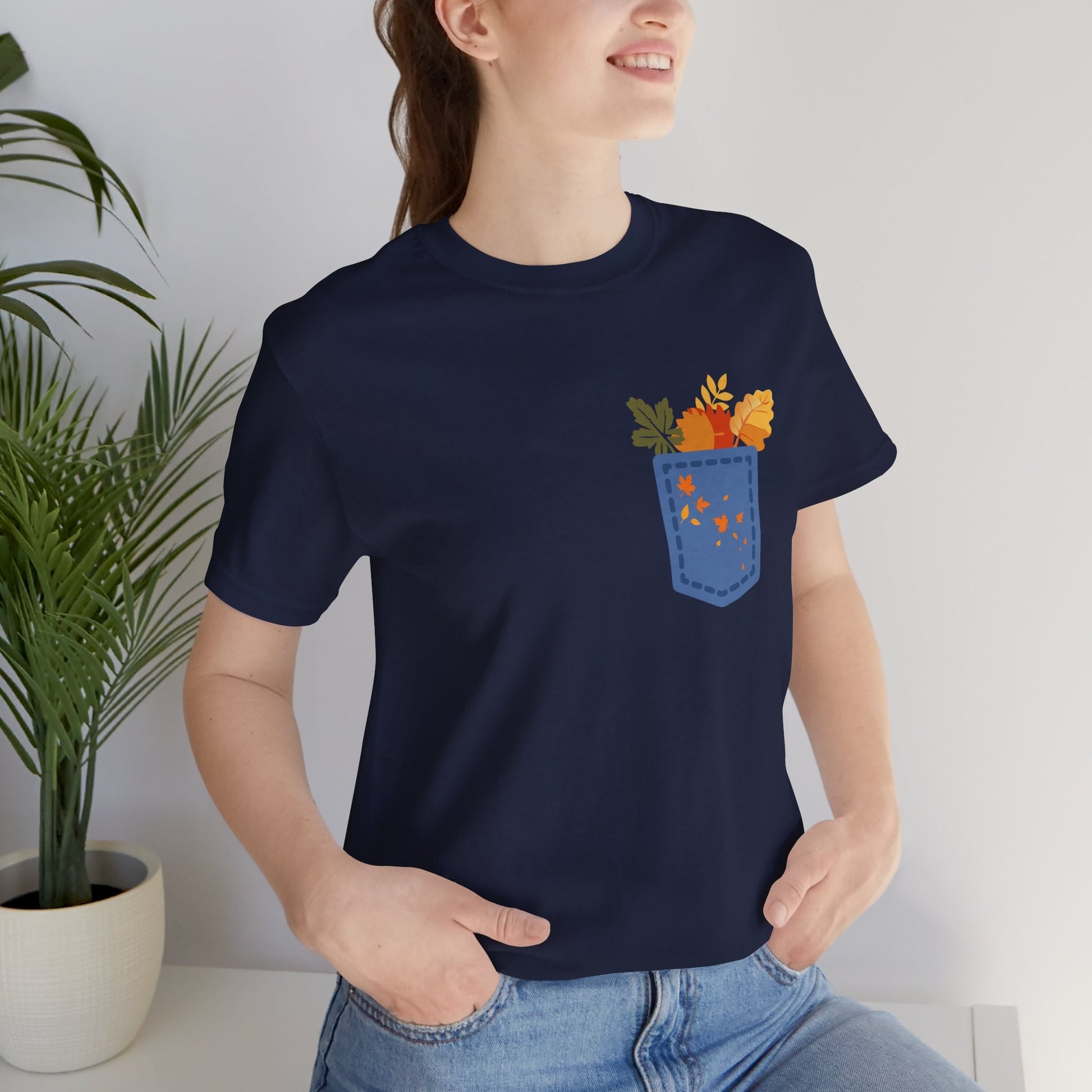 Pocket Boho Tee - Funny Botanic Autumn Design Boho Wear