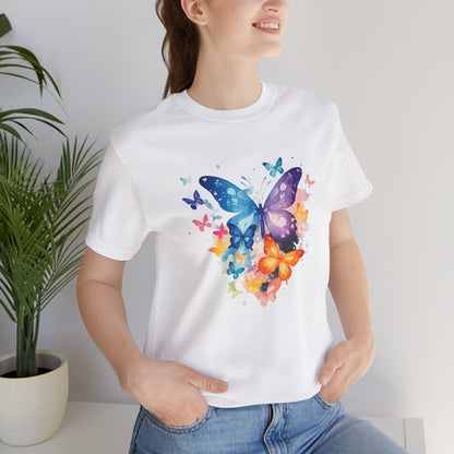 Colorful Butterfly Unisex Jersey Tee, Floral Tee, Butterfly Art Shirt, Gift for Nature Lovers, Summer Style, Nature Inspired Apparel Boho Wear