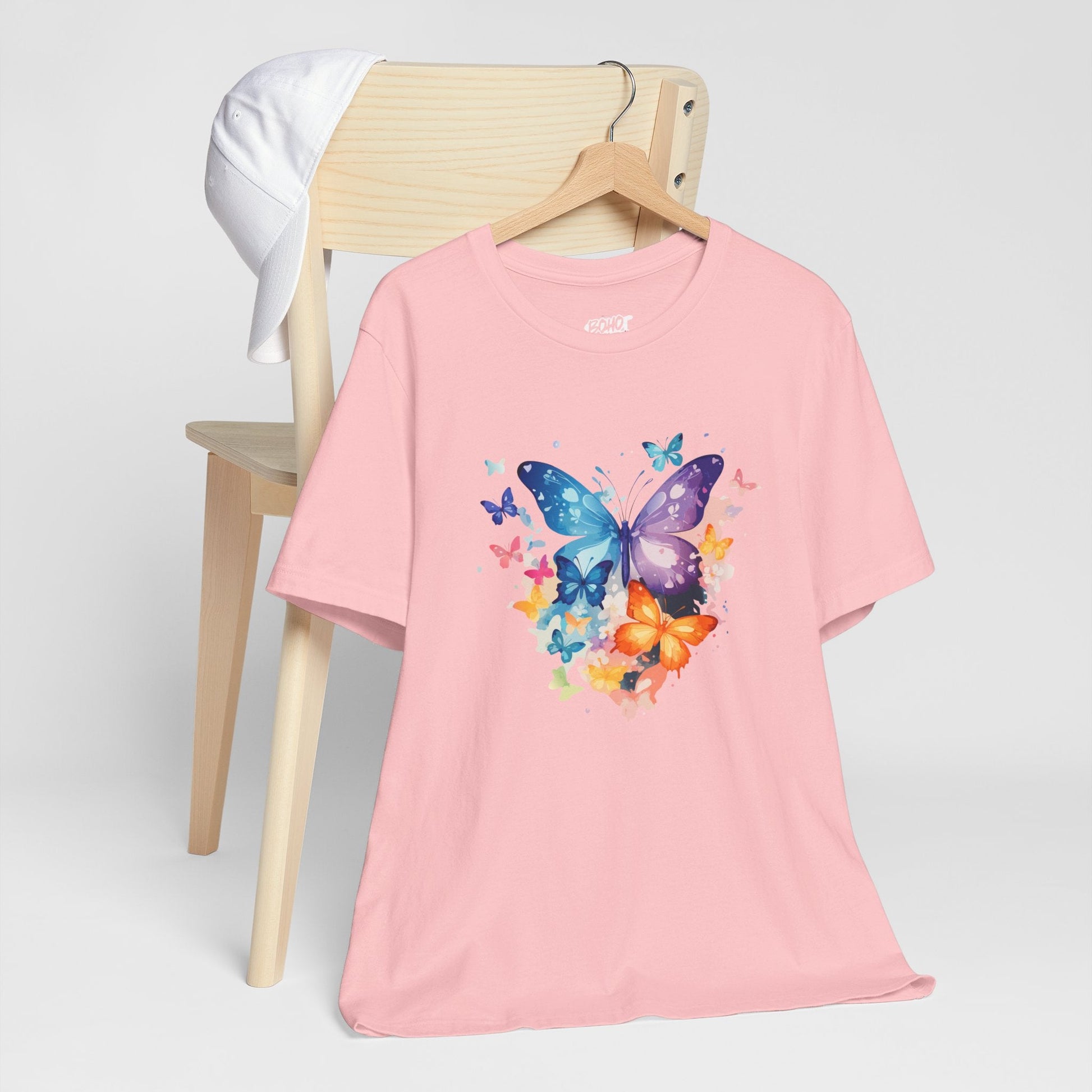 Colorful Butterfly Unisex Jersey Tee, Floral Tee, Butterfly Art Shirt, Gift for Nature Lovers, Summer Style, Nature Inspired Apparel Boho Wear