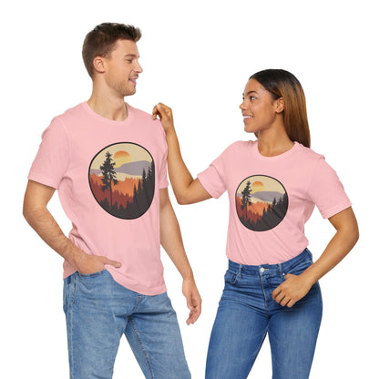 Sunset Forest Unisex Tee | Nature Lover Shirt, Hiking Apparel, Outdoor Gift, Eco-Friendly Fashion, Casual Wear Boho Wear