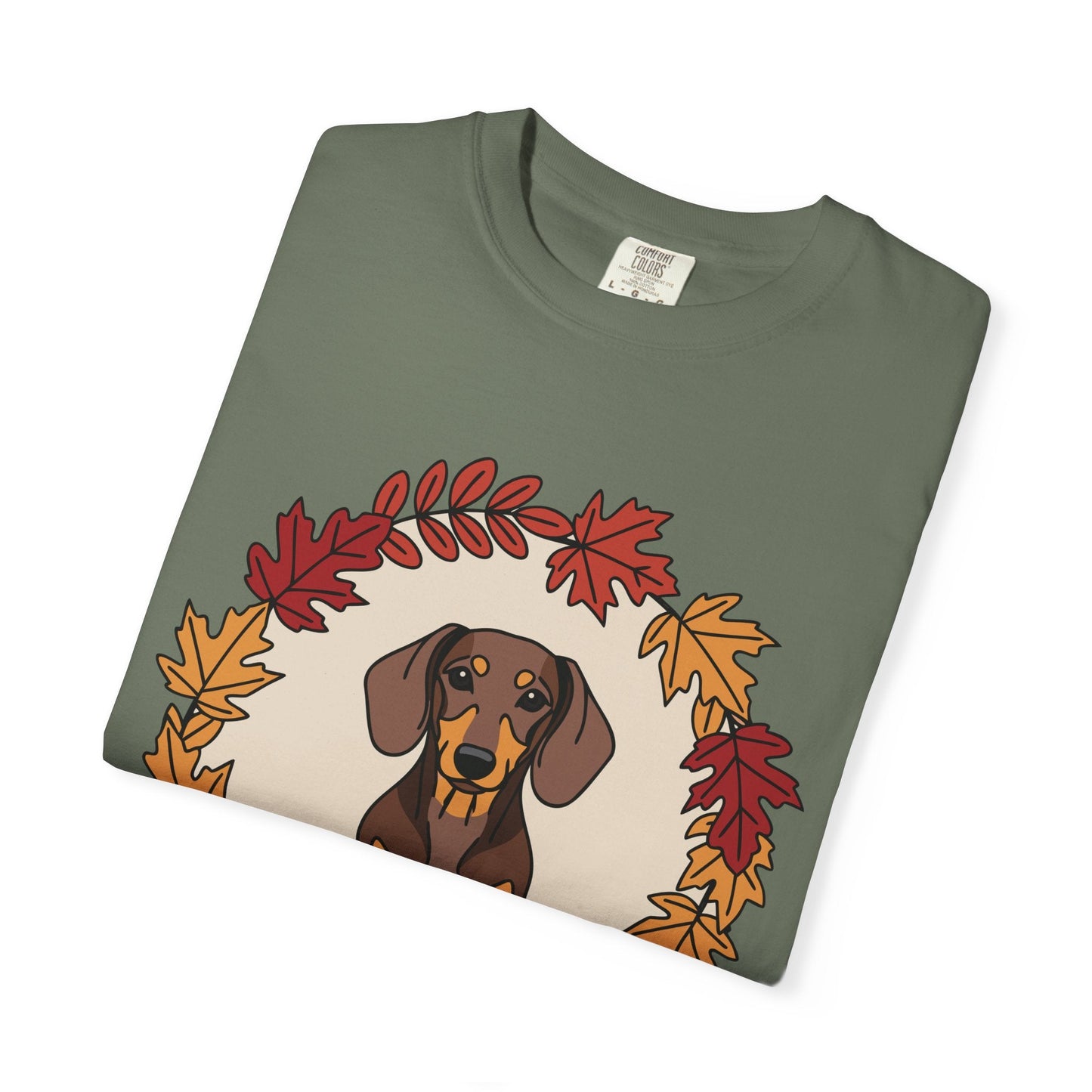 Autumn Dachshund T-Shirt, Fall Dog Lover Tee, Unisex Garment-Dyed Shirt, Cute Pet Apparel, Cozy Seasonal Gift Boho Wear
