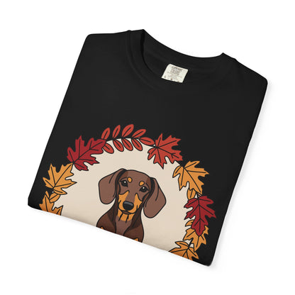 Autumn Dachshund T-Shirt, Fall Dog Lover Tee, Unisex Garment-Dyed Shirt, Cute Pet Apparel, Cozy Seasonal Gift Boho Wear