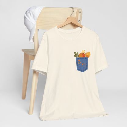 Pocket Boho Tee - Funny Botanic Autumn Design Printify