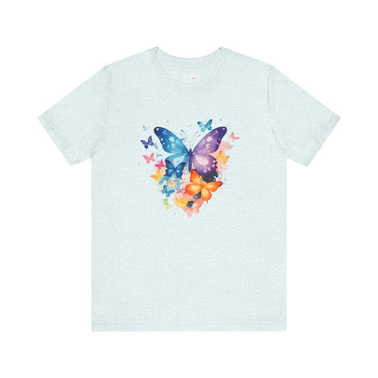 Colorful Butterfly Unisex Jersey Tee, Floral Tee, Butterfly Art Shirt, Gift for Nature Lovers, Summer Style, Nature Inspired Apparel Boho Wear