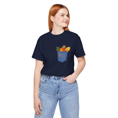 Pocket Boho Tee - Funny Botanic Autumn Design Boho Wear