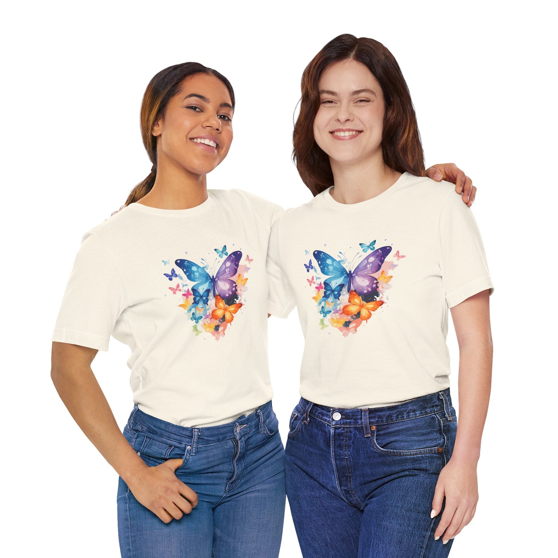 Colorful Butterfly Unisex Jersey Tee, Floral Tee, Butterfly Art Shirt, Gift for Nature Lovers, Summer Style, Nature Inspired Apparel Boho Wear