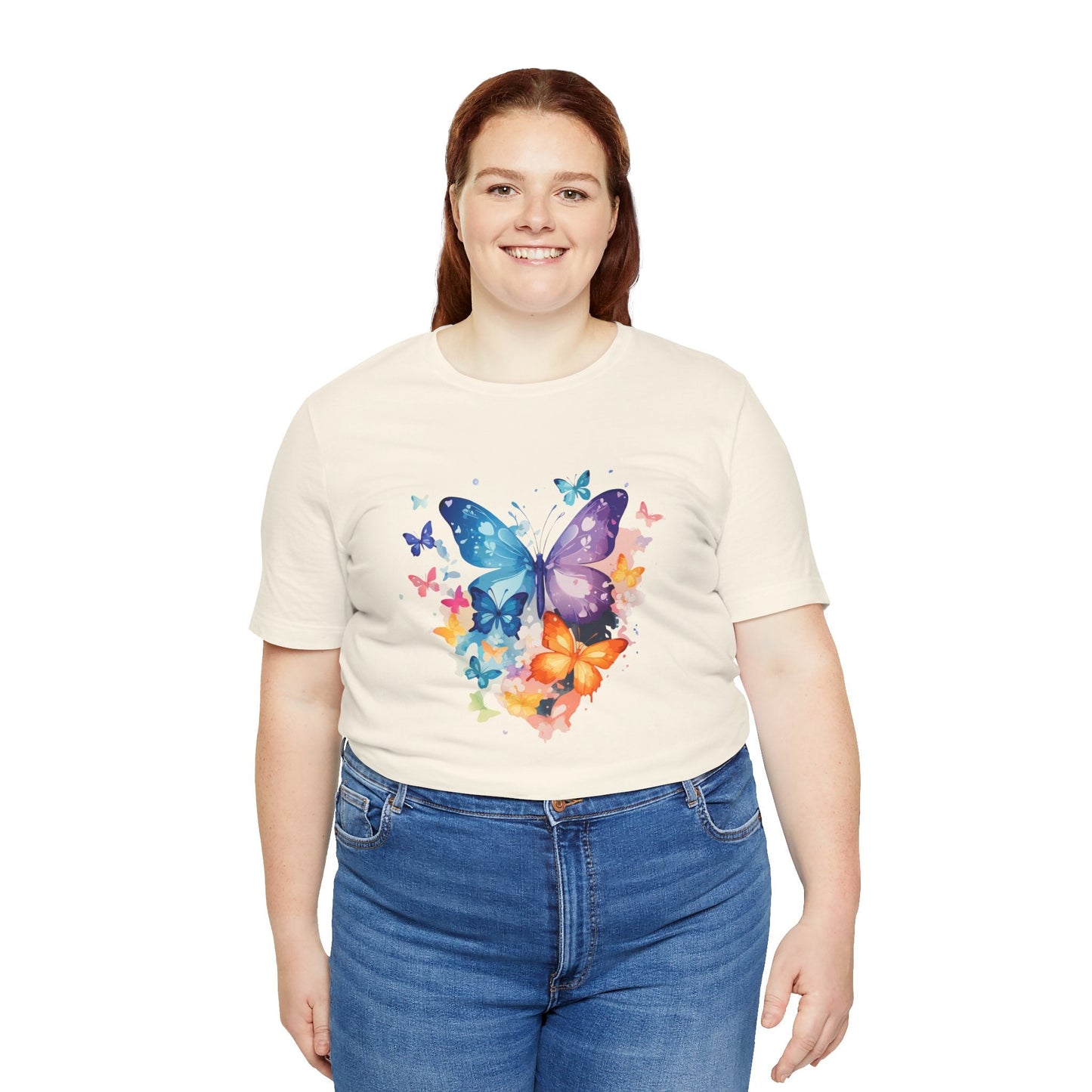 Colorful Butterfly Unisex Jersey Tee, Floral Tee, Butterfly Art Shirt, Gift for Nature Lovers, Summer Style, Nature Inspired Apparel Boho Wear