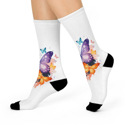 Butterfly Blossom Cushioned Crew Socks - Colorful & Comfortable Printify