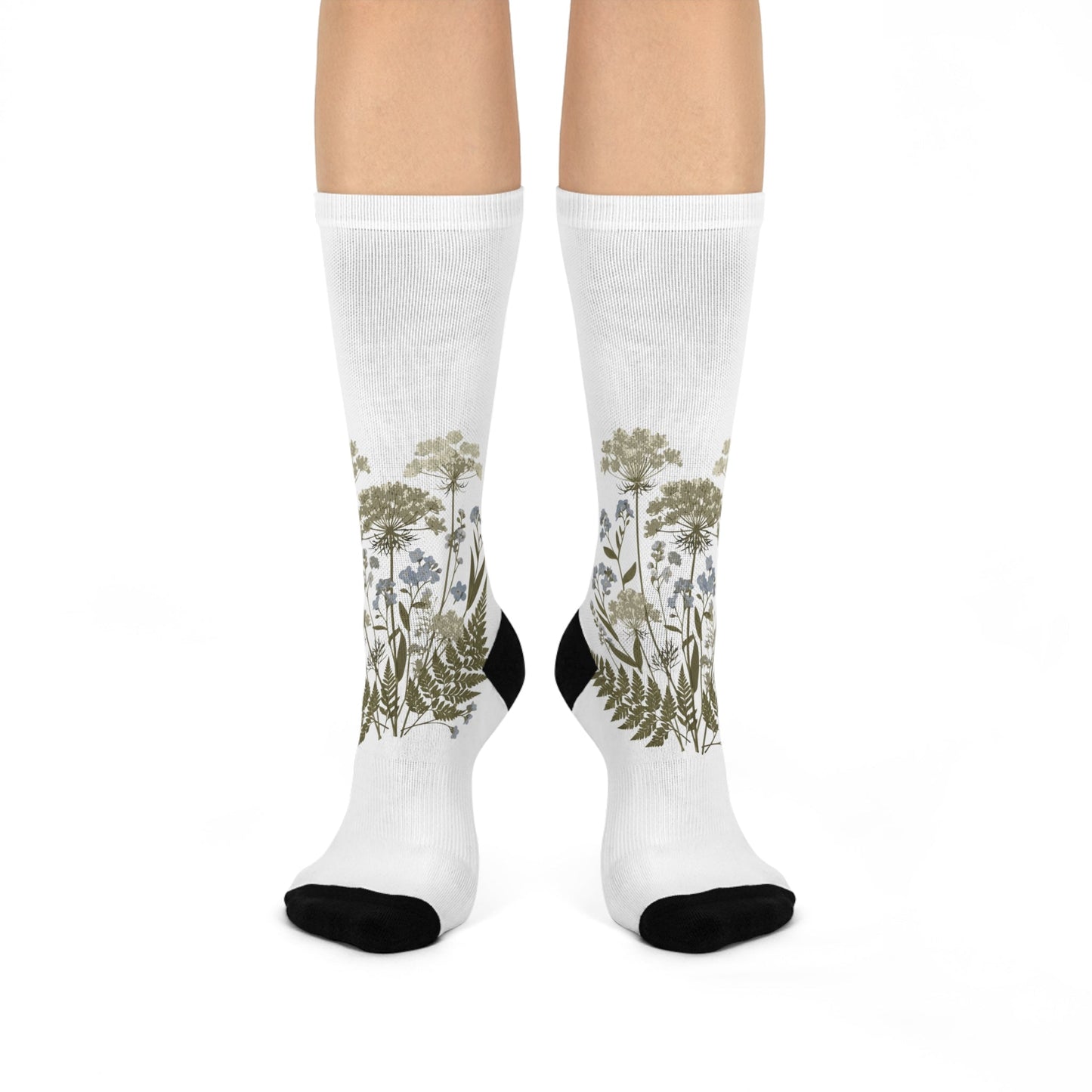 Botanical Print Cushioned Crew Socks - Comfortable Floral Design for Everyday Wear Printify