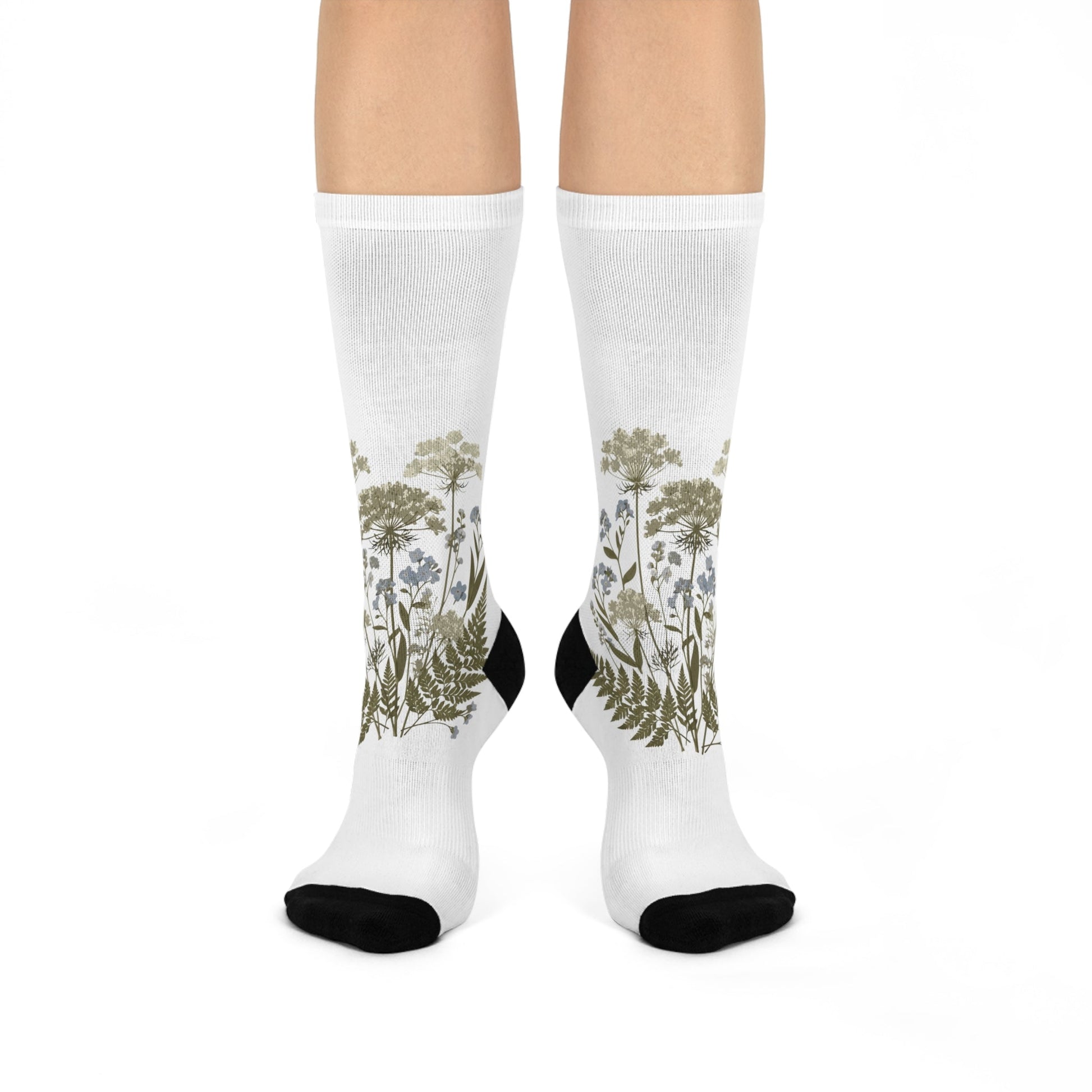 Botanical Print Cushioned Crew Socks - Comfortable Floral Design for Everyday Wear Printify