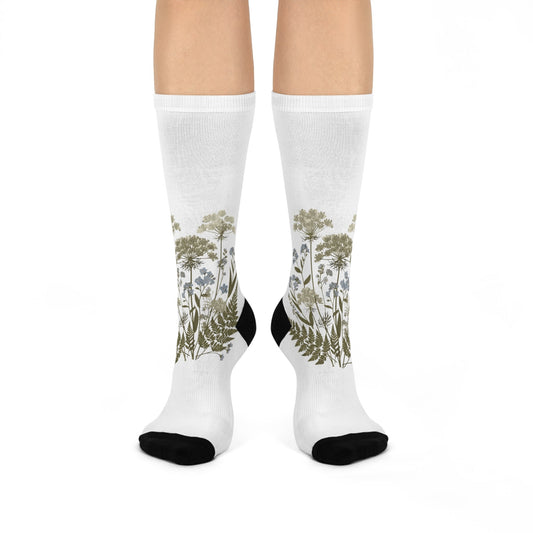 Botanical Print Cushioned Crew Socks - Comfortable Floral Design for Everyday Wear Printify