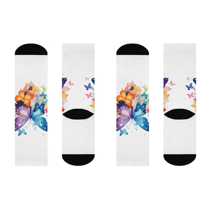 Butterfly Blossom Cushioned Crew Socks - Colorful & Comfortable Printify