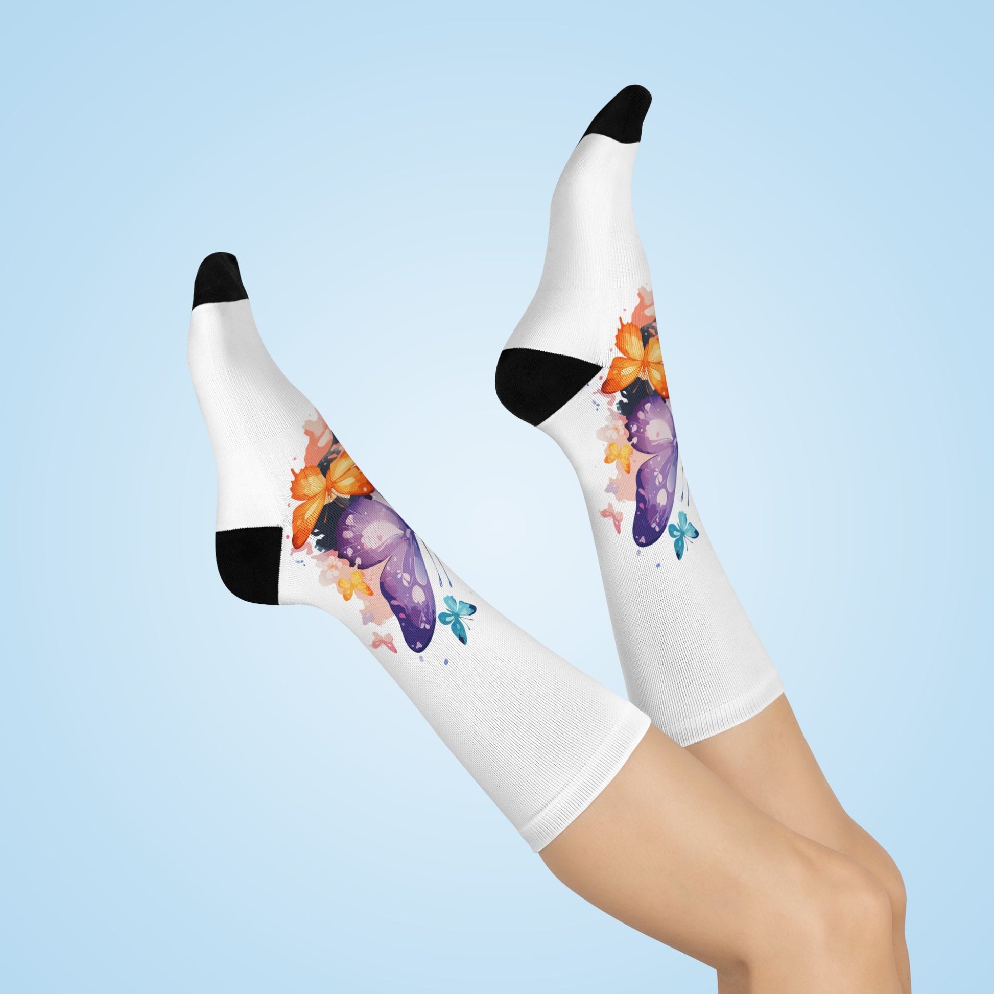 Butterfly Blossom Cushioned Crew Socks - Colorful & Comfortable Printify