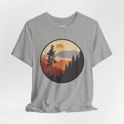 Sunset Forest Unisex Tee | Nature Lover Shirt, Hiking Apparel, Outdoor Gift, Eco-Friendly Fashion, Casual Wear Boho Wear