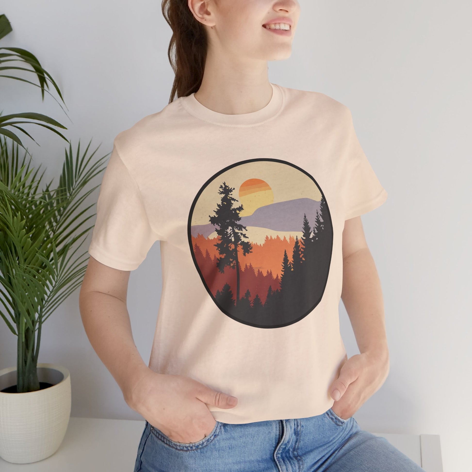Sunset Forest Unisex Tee | Nature Lover Shirt, Hiking Apparel, Outdoor Gift, Eco-Friendly Fashion, Casual Wear Boho Wear
