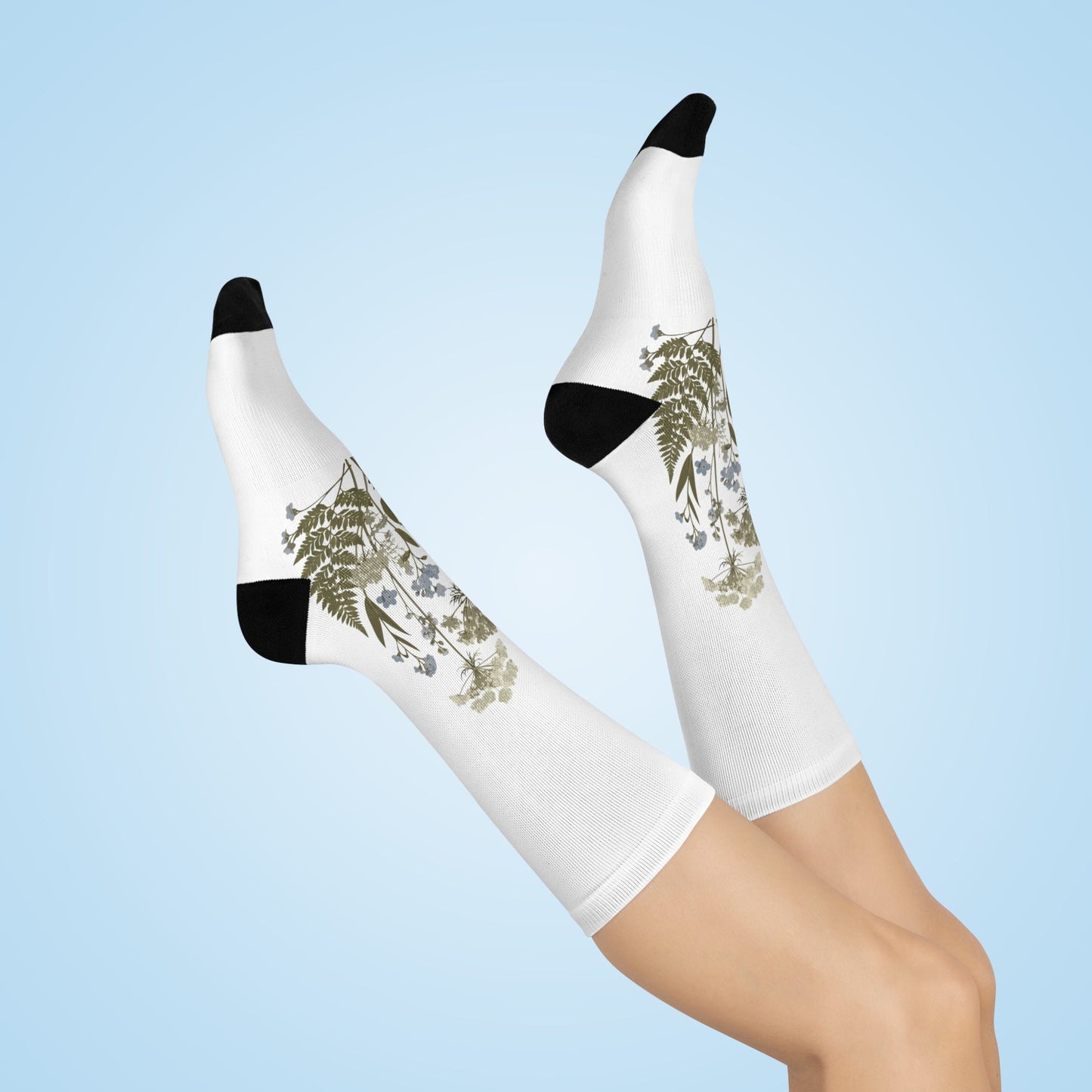 Botanical Print Cushioned Crew Socks - Comfortable Floral Design for Everyday Wear Printify