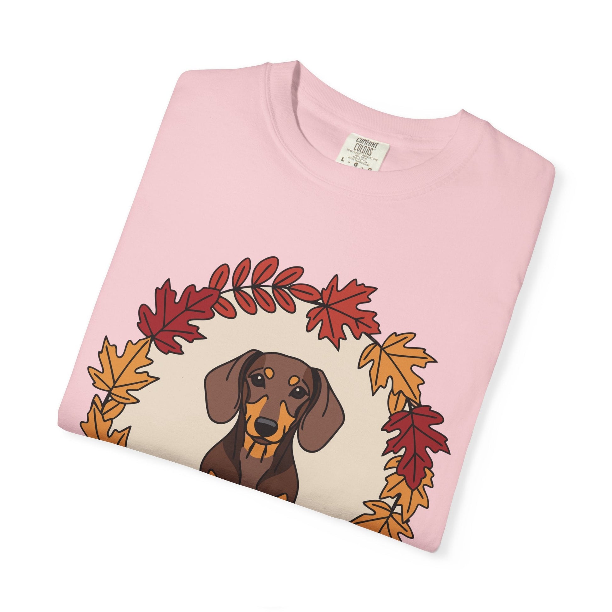 Autumn Dachshund T-Shirt, Fall Dog Lover Tee, Unisex Garment-Dyed Shirt, Cute Pet Apparel, Cozy Seasonal Gift Boho Wear