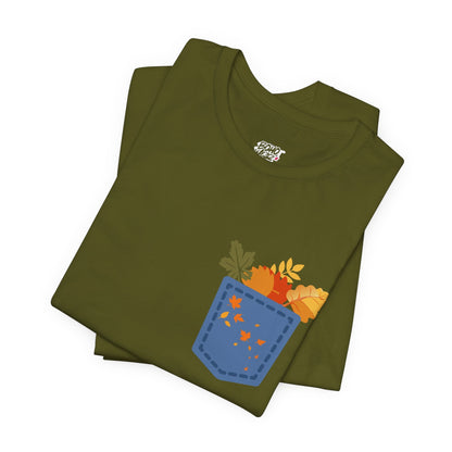Pocket Boho Tee - Funny Botanic Autumn Design Printify