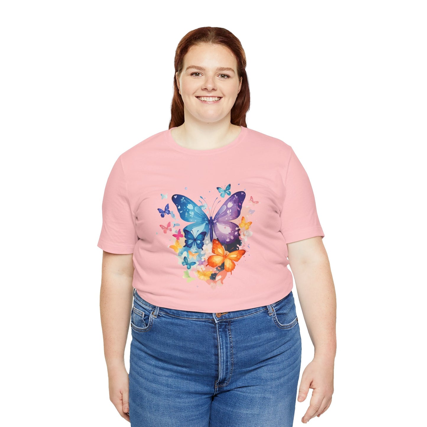 Colorful Butterfly Unisex Jersey Tee, Floral Tee, Butterfly Art Shirt, Gift for Nature Lovers, Summer Style, Nature Inspired Apparel Boho Wear