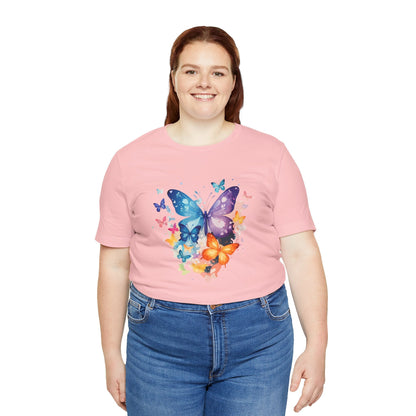 Colorful Butterfly Unisex Jersey Tee, Floral Tee, Butterfly Art Shirt, Gift for Nature Lovers, Summer Style, Nature Inspired Apparel Boho Wear
