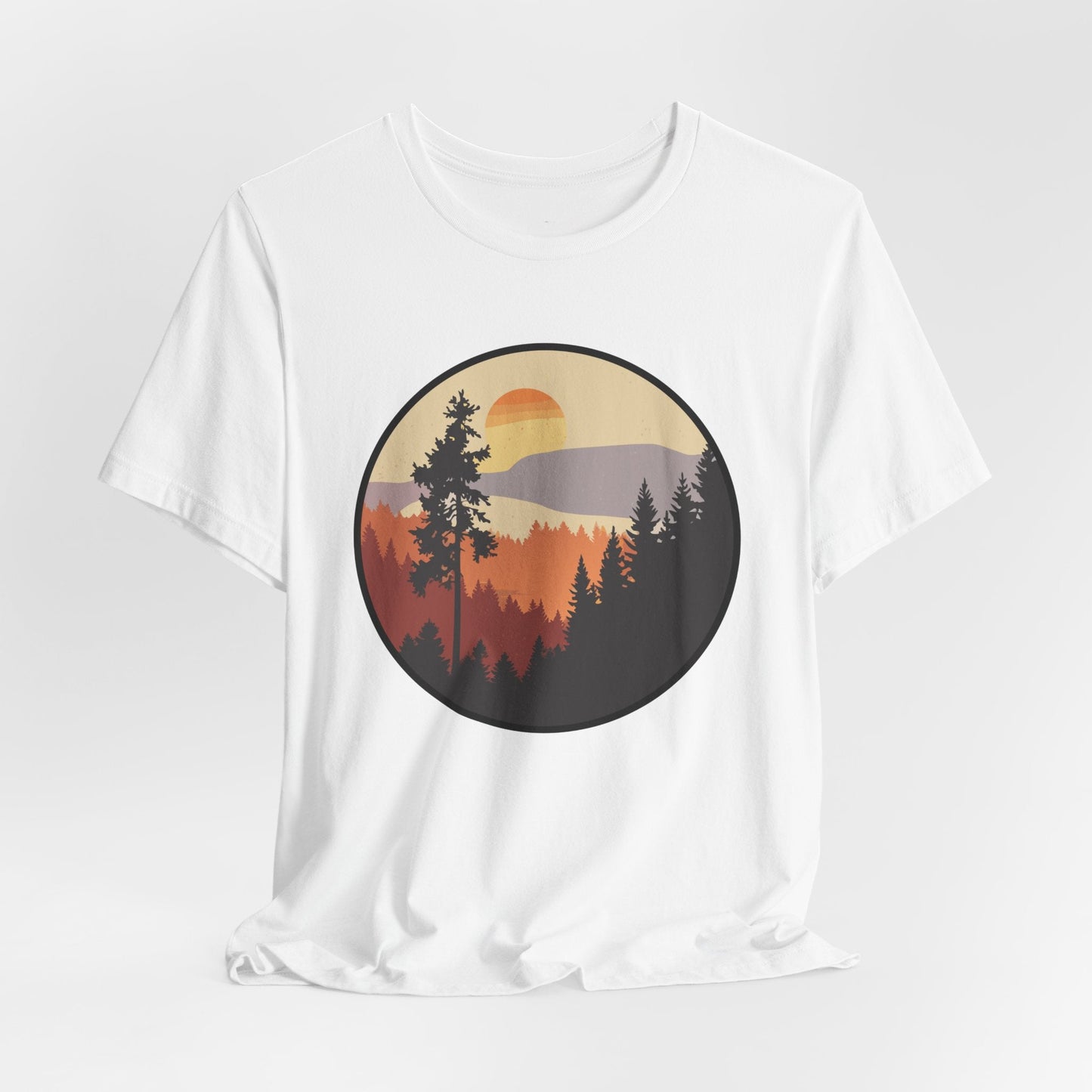 Sunset Forest Unisex Tee | Nature Lover Shirt, Hiking Apparel, Outdoor Gift, Eco-Friendly Fashion, Casual Wear Printify