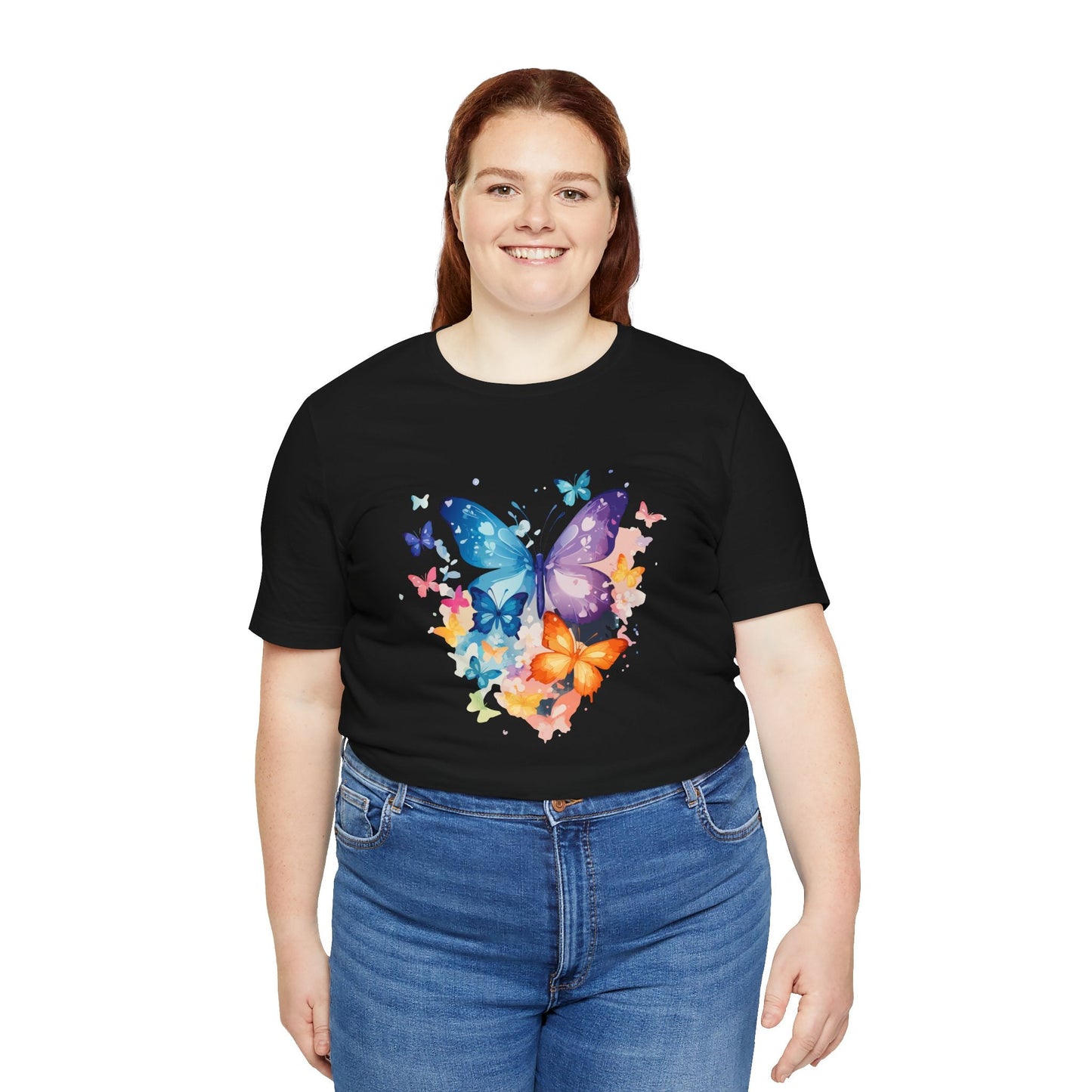 Colorful Butterfly Unisex Jersey Tee, Floral Tee, Butterfly Art Shirt, Gift for Nature Lovers, Summer Style, Nature Inspired Apparel Boho Wear