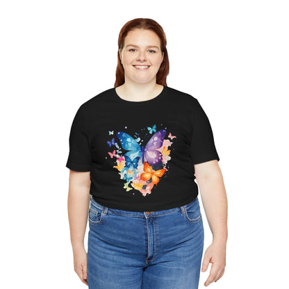 Colorful Butterfly Unisex Jersey Tee, Floral Tee, Butterfly Art Shirt, Gift for Nature Lovers, Summer Style, Nature Inspired Apparel Boho Wear