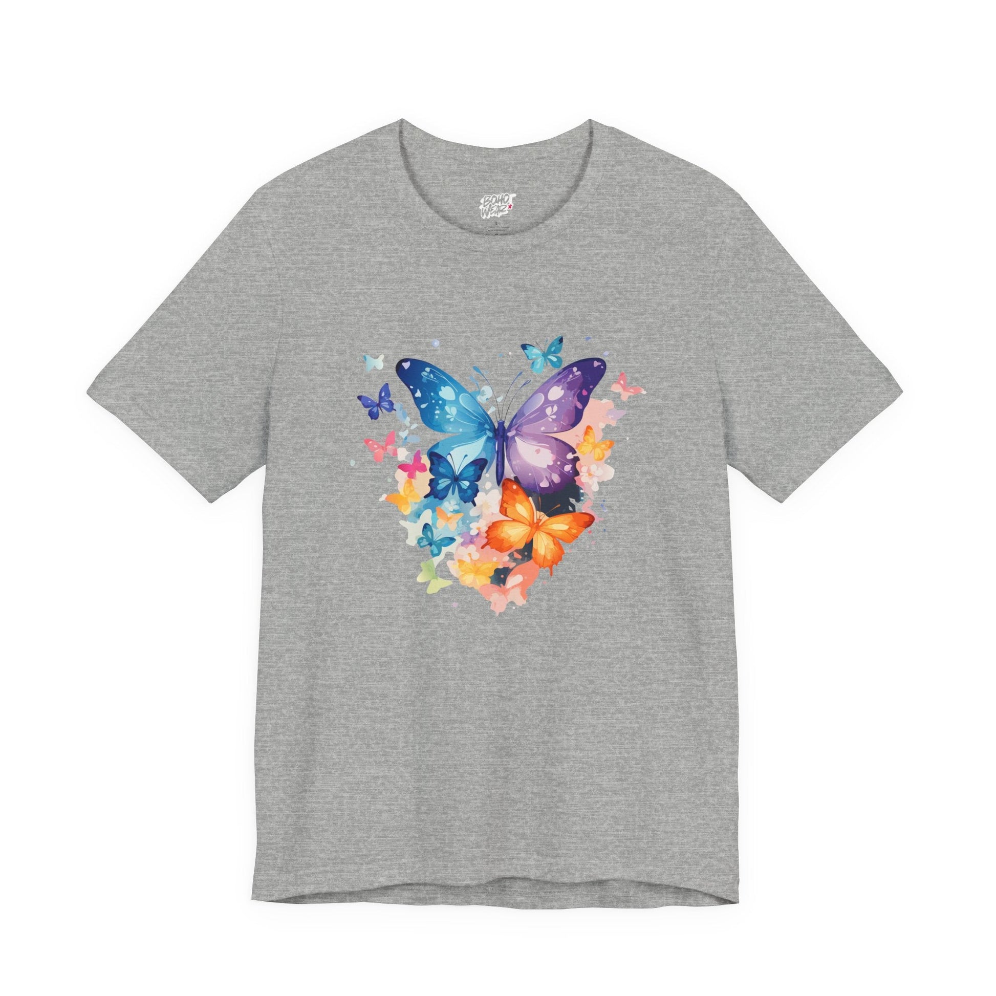 Colorful Butterfly Unisex Jersey Tee, Floral Tee, Butterfly Art Shirt, Gift for Nature Lovers, Summer Style, Nature Inspired Apparel Boho Wear