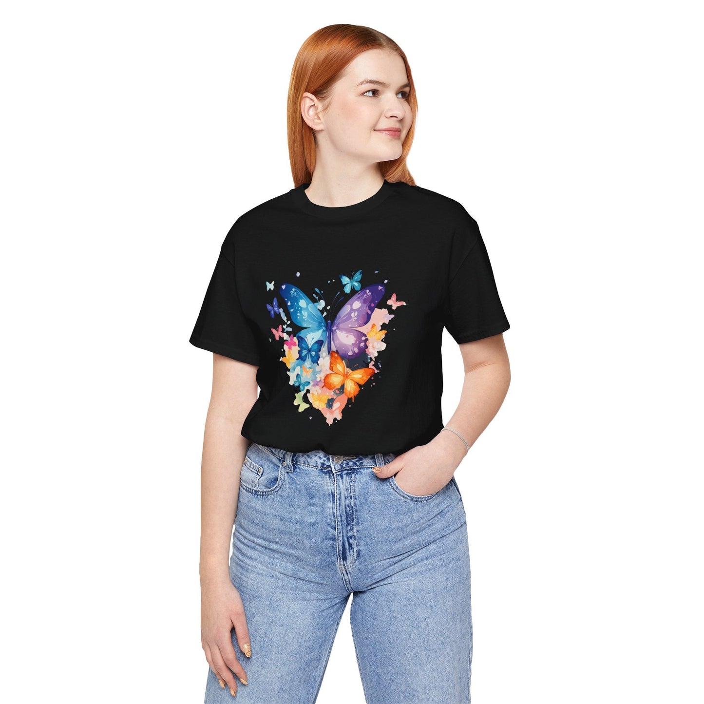 Colorful Butterfly Unisex Jersey Tee, Floral Tee, Butterfly Art Shirt, Gift for Nature Lovers, Summer Style, Nature Inspired Apparel Boho Wear